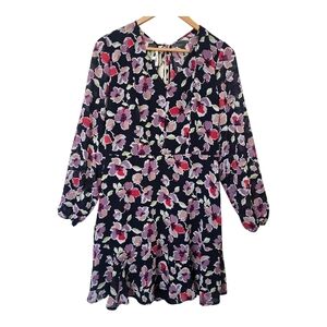 Maurices Navy Floral A-Line Trumpet Dress Open Tie Back Sheer Sleeves Boho Large